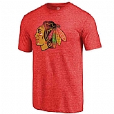 Men's Chicago Blackhawks Fanatics Branded Distressed Team Primary Logo Tri Blend T-Shirt Red FengYun,baseball caps,new era cap wholesale,wholesale hats